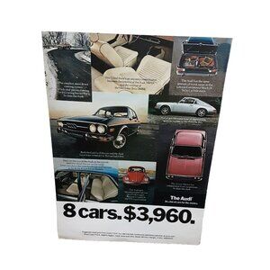 1973 Audi Car ad Porsche Aston Martin VW Full Color Print Ad vintage 70s